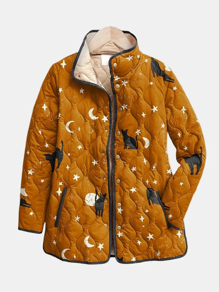Lumeia | Veste Matelassée Halloween Imprimé Chat Noir Décontractée