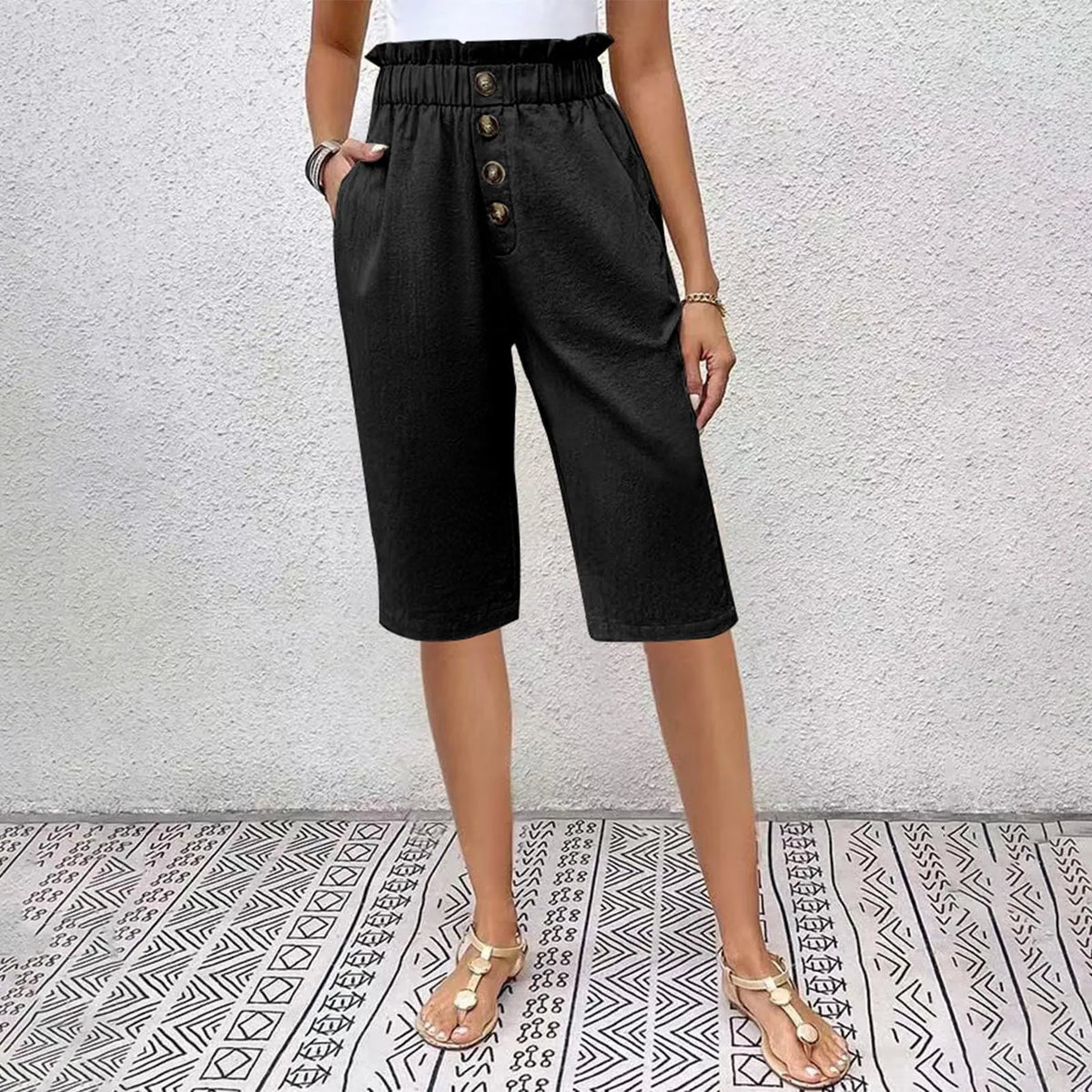 Éloane - Bermuda Boutonné Lin-Coton