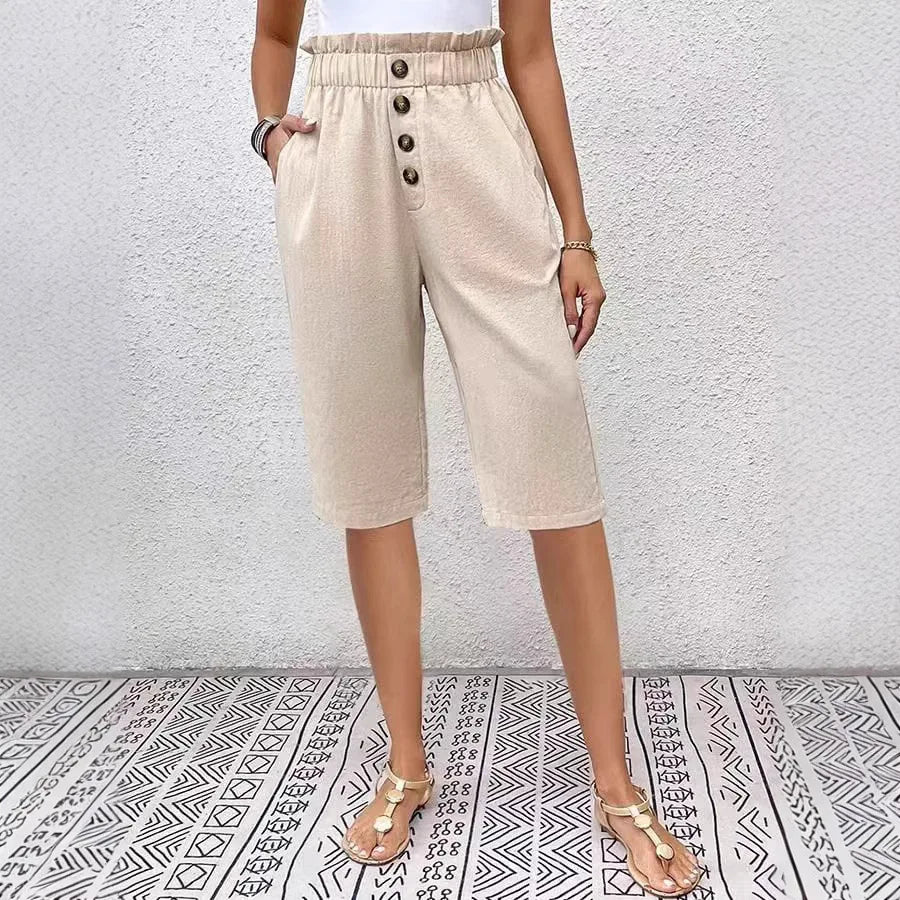 Éloane - Bermuda Boutonné Lin-Coton