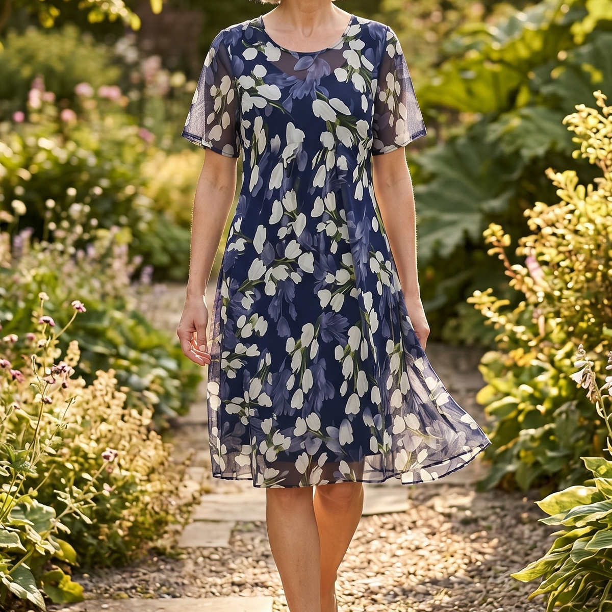 Florenza™ – Élégante Robe Midi Florale Marine