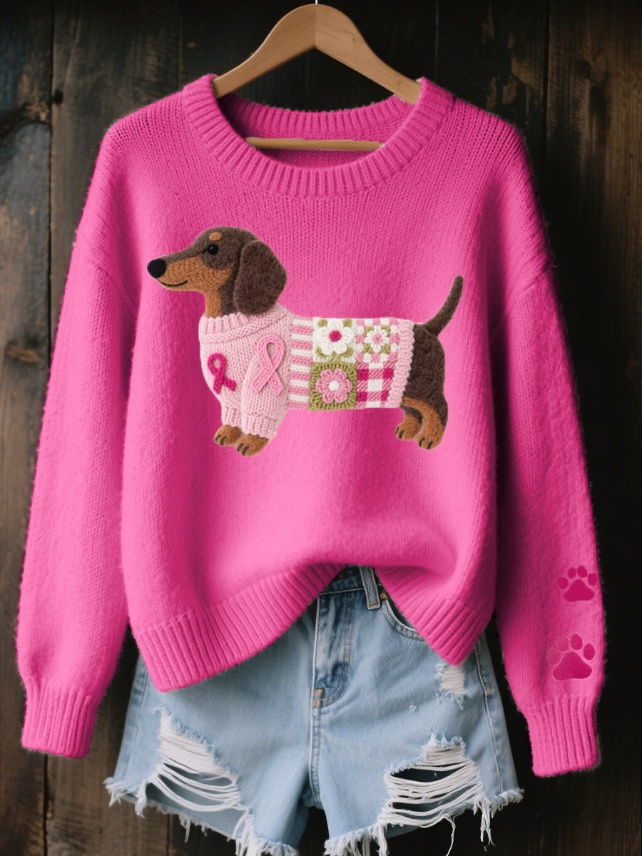 Naoni – Pull en Tricot avec Motif de Teckel en Feutre de Laine