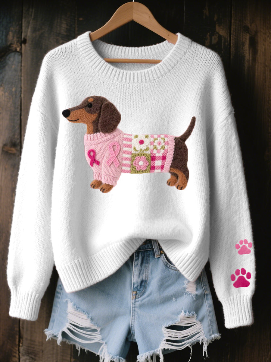 Naoni – Pull en Tricot avec Motif de Teckel en Feutre de Laine